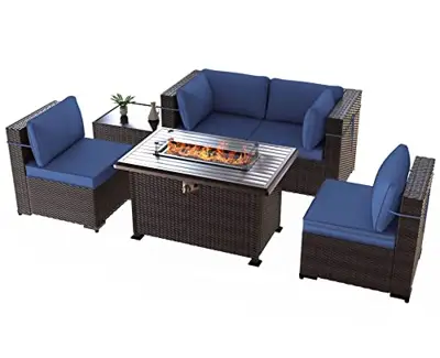 ASJMR Outdoor Patio Furniture Set with Fire Pit Table, 6 Pieces Outdoor Furniture Patio Sectional Sofa PE Rattan… - rattan conversation sets - B0BHXVBNZP