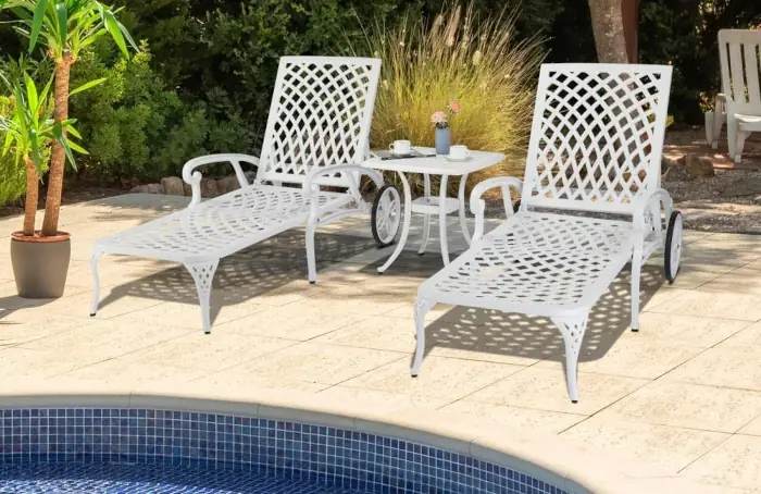 White Cast Aluminum Chaise Lounge poolside