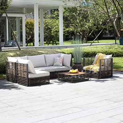 industrial outdoor conversation sets - B09Y1S5BH3 - 6 seater industrial outdoor conversation set with a coffee table